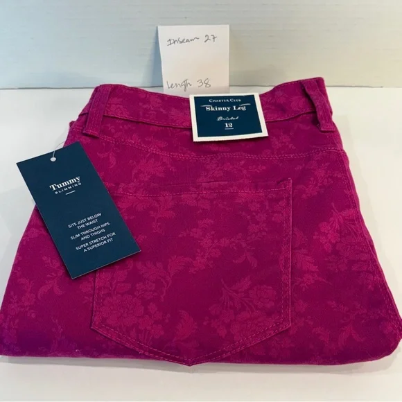 🆕 Women’s Charter Club Pink Fancy Skinny Ankle Pants – Size 12 🆕 - Picture 11 of 16